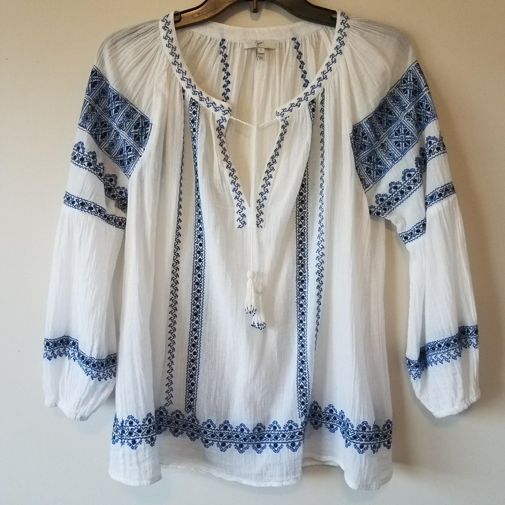 Joie Gauge Boho Festival Embroidered Tassel Top